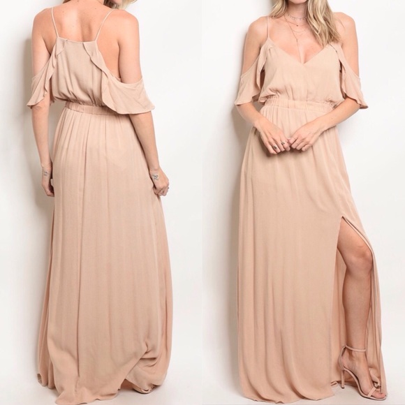 143rd Style Haus Dresses & Skirts - NUDE COLD SHOULDER MAXI DRESS